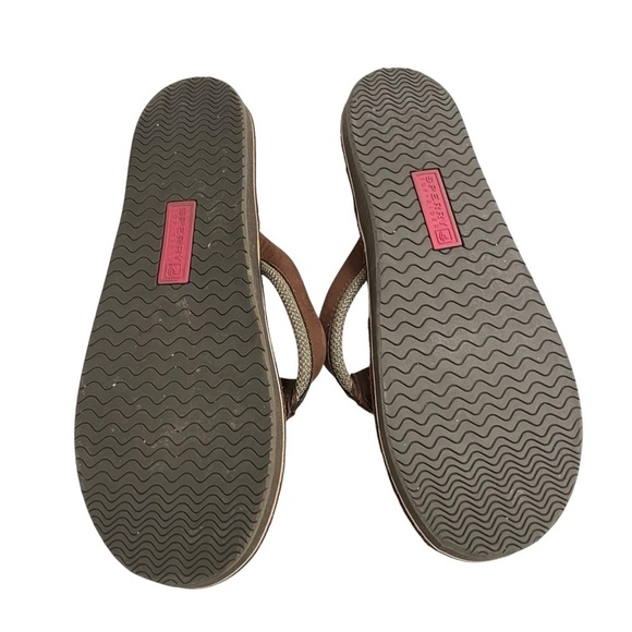 Sperry Top Slider Brown Leather Thong Slippers/ Sandals size 9 - Picture 9 of 13